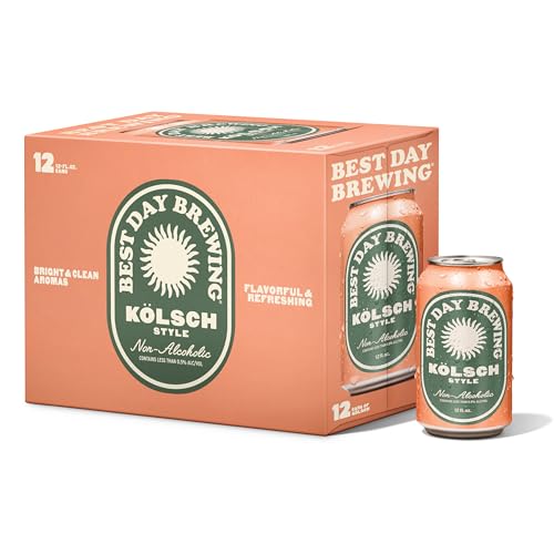 Best Day Brewing Craft Non Alcoholic Beer, Kolsch Style Ale, 12 Pack, Low Carb & Low Calorie NA Beer with Light & Crisp, Toasty Malt Flavor, Non Alcoholic Drinks for Adults, 12 fl oz Cans