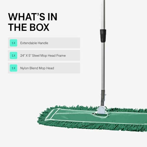Image of 24 Inch Green Commercial Dust Mop & Floor Sweeper with Extendable Handle - Mop for Hardwood, Tile, and Concrete Floor Cleaning