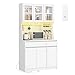 Hzuaneri Alacena de Cocina, Aparador Comedor, Armario Cocina Almacenaje con regleta y Tira de Luces LED, encimera y 2 cajones, estantes Regulables,área culinaria, salón, 40x100x180cm, Blanco
