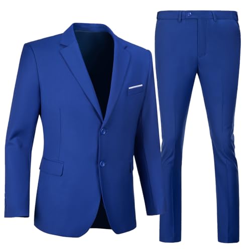 Men's Suits Royal Blue 2 Pieces Tuxedo Set for Prom Wedding Dress Suit for Men Slim Fit Sport Coats and Blazers XL