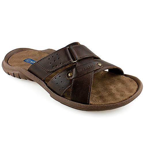 Sandália Slip Masculina Em Couro Marrom Comfort