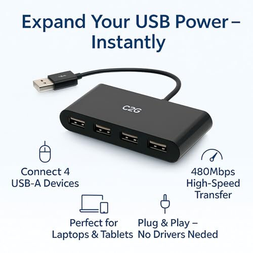 Image of C2G 4-Port USB-A 3.0 Hub - SuperSpeed USB 5Gbps, Black (C2G54462)