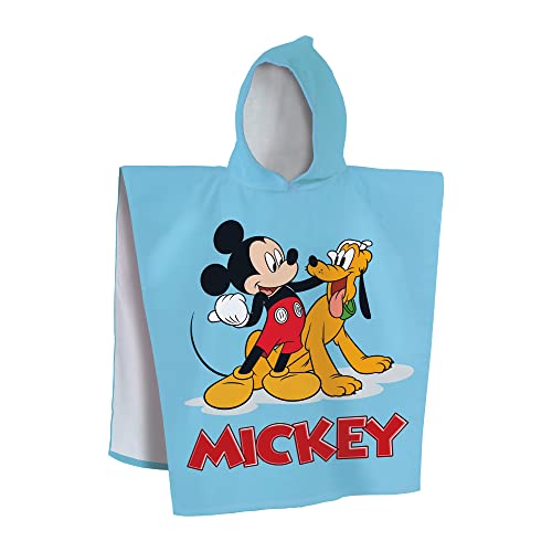 DISNEY MICKEY BLUE Cape de bain Enfant à Capuche 60x120 cm | Velours 100% Coton | OEKO-TEX | Imprimé Garçon | Bleu