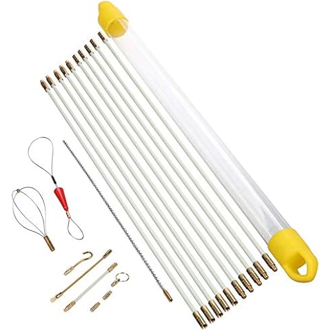 14FT Fiberglass Running Electrical Wire Cable Glow Rods Wire Pulling Push Electrical Wire Rods with Hook and Eye Noodler Cover