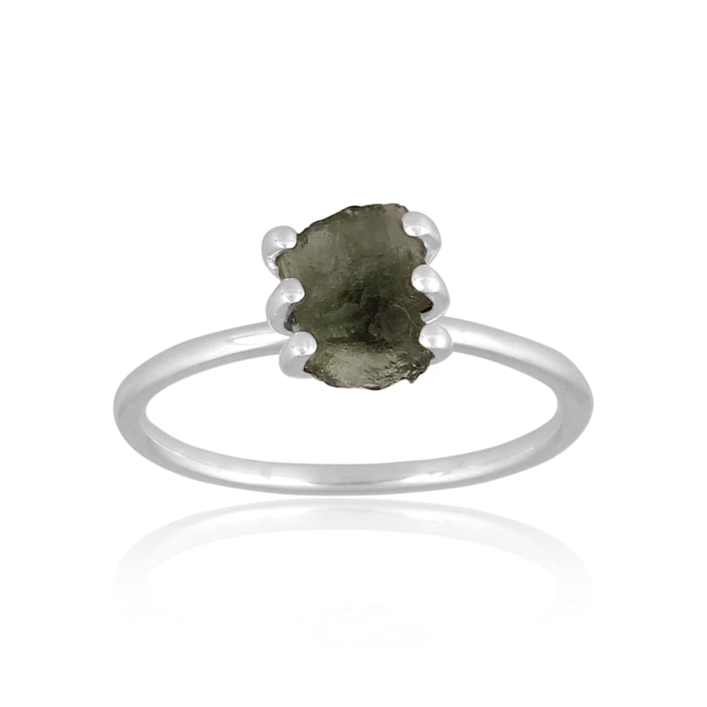 PANOPLYGenuine Rough Moldavite Silver Ring, Raw Moldavite Engagement Ring,  Authentic Moldavite, Certified Moldavite Ring, Sterling Silver Ring, Gift