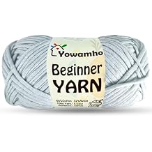 Yarn for Crocheting & Knitting, 100g Cotton Yarn for Beginners with Easy-to-See Stitches,100m 109yds Worsted Soft Cotton-Nylon Blend Yarn, Light Gray.