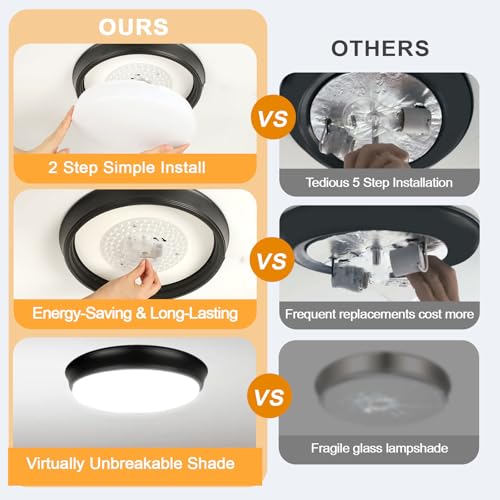 Image of 36W Black Flush Mount LED Ceiling Lights, 13in 4000lm Super Bright Dimmable LED Ceiling Light Fixtures, 2700K /3000K /4000K /5000K /6500K Adjust, Modern Ceiling Lamp for Bathroom Hallway, 2-Pack