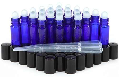 24, Cobalt Blue, 10 ml Glass Roll On Bottles with 3-3 ml Dropper's