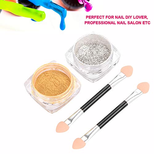 Nagel Spiegel Pulver, Glitzerpigmentpulver für Nägel, Maniküre Make up Dekoration Kit, 2 Farben Gold und Silber – Bild 5