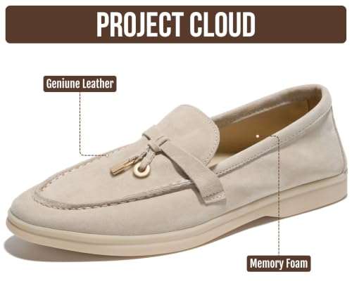 Image of Project Cloud 100% Genuine Leather Slip-on Casual Loafers for Women | Memory Foam Insole Lightweight Womens Loafers - Non-Slip Moccasins Comfortable Casual Footwear - Comfortable Loafers Women