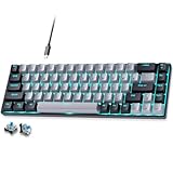 Abucow 60％メカニカルゲーミングキーボード 青軸 有線コンパクトキーボード ブルーLEDバックライト付き 交換可能なブラック・グレーキーキャップ Windows/Mac対応