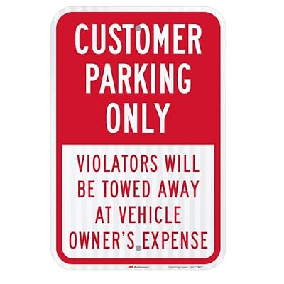SmartSign 18 x 12 inch Customer Parking Only - Violators Towed Metal Sign, 63 mil Aluminum, 3M Laminated High-Intensity Grade Reflective Material, Red and White