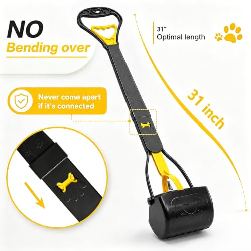 Image of 31inch Large Pooper Scooper for Dogs with Long Handle, Sturdy & Durable, Not Easy to Break, Lightweight & Easy to Use, Easy to Pick Up from Grass and Gravel Yellow
