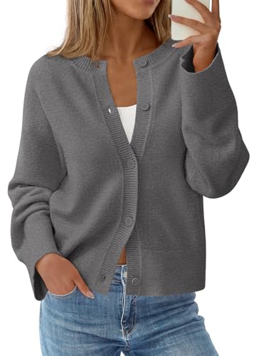 KIRUNDO Cardigan Sweaters for Women 2026 Spring Oversized Puff Long Sleeve Button Up Casual Fall...