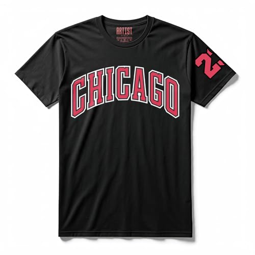 ARTIST MARKET Camiseta 100% algodón negro Black Chicago Basket 23, Negro , XXL