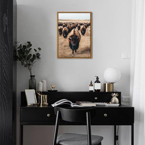 Image of Buffalo Wall Art Western Bison Cow Pictures Wall Decor Framed American Bison Herd Decor Rustic Wildlife Animals Canvas Prints Farmhouse Cabin Lodge Decor for Living Room Bedroom Home Decoration 16x24
