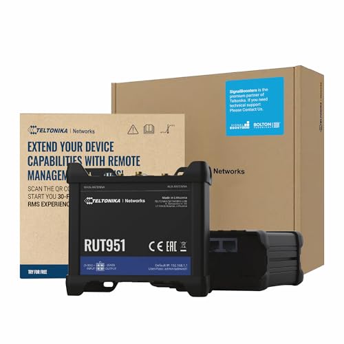 Image of Teltonika RUT951 Industrial WiFi Cellular Router - 4G LTE (CAT 4), 3G - Wireless Access Point with Hotspot Functionality - Automatic WAN Failover, Dual SIM Internet Router (TELRUT951A00800)