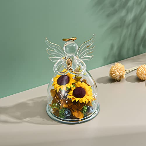 Flowers Valentines Day Gifts For Her Wife Girlfriend Sunflower Glass Angel For Grandma Valentines Day Gifts Mothers Day Hydrangea Gifts For Women Mom Decorations Birthday Gifts For Mom #TOP1