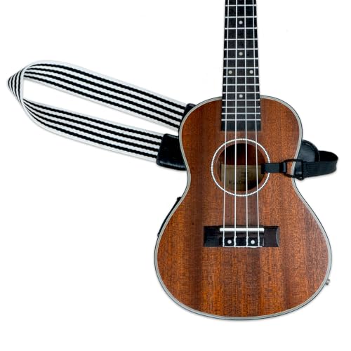 Image of Kadence UKSTP-MC01 Jamming Series Ukulele Strap | Soft Cotton Adjustable Clip-On Strap for Soprano, Concert, Tenor & Baritone Ukulele | Comfortable Shoulder Support | Black & White