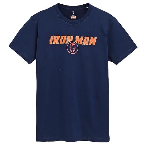 Image of Free Authority Iron Man Printed Regular Fit Blue Cotton Men's T-Shirt