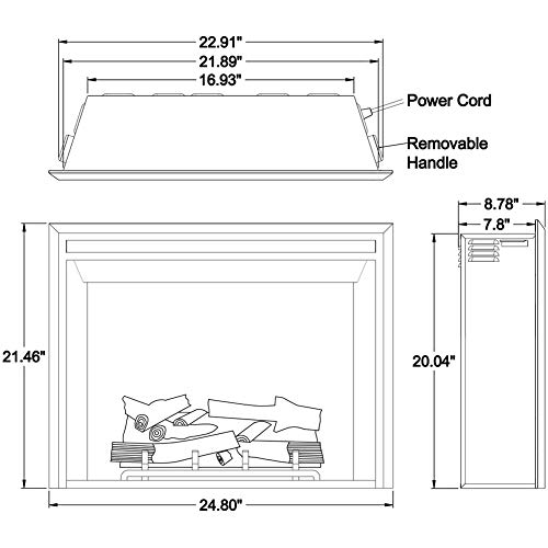 Richflame Gavin 23 Inches Electric Fireplace Insert With Log Speaker, Designed For Stud, Wood Burning Opening, Cabinet & Wood Mantel, Remote Control, 750/1500W, Black #TOP4