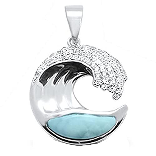 CloseoutWarehouse Larimar Cubic Zirconia Wave Design Pendant Sterling Silver