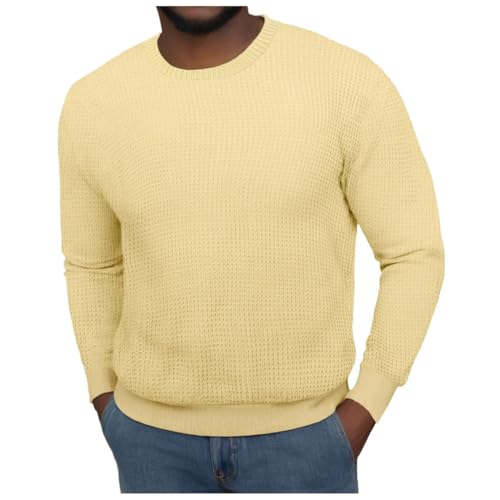 Men's Solid Color Knit Sweater Long Sleeved Round Neck Pullover Sweaters2