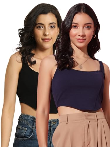Image of Trend Arrest.ed Women's Stretchable Corset Style Crop Top | Square Neck Sleeveless Zipper Back Body-Hugging Fit | Casual