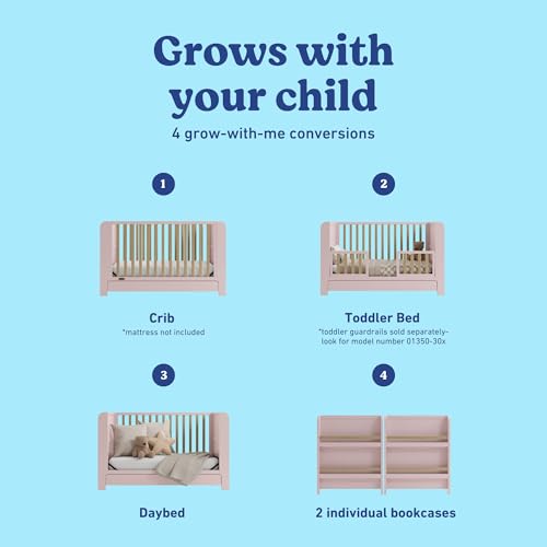 Image of Graco Read-with-Me 4-in-1 Convertible Crib with Drawer - GREENGUARD Gold Certified Converts to Toddler Bed, Daybed, and Functional Bookshelves (Blush and Driftwood)