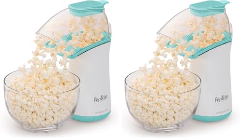 Image of Presto 04869 Poplite Hot Air Popcorn Popper - Built-In Measuring Cup + Melts Butter, Easy to Clean, Built-In Cord Wrap, 18 Cups, Aqua /White (Pack of 2)