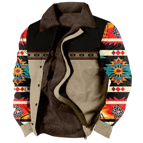 Aztec Cowboy Western Jackets for Men Long Sleeve Sherpa Fleece