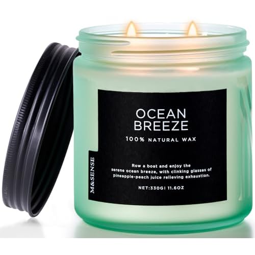 M&SENSE Candle Ocean Breeze Scented, 11.6oz 70 Hour Long Lasting Candles, 2 Wick Pineapple & Mango Scented Natural Soy Candles for Home Scented, Stress Relief Candle Gifts for Women/Men