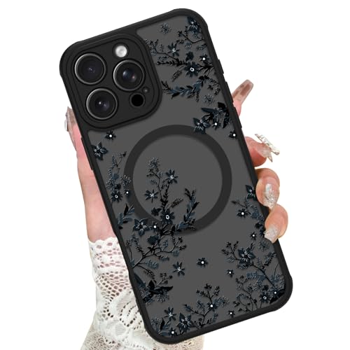 Image of KANGHAR Case for iPhone 16 Pro Florals Pattern | [Compatible with Magsafe] Cute Flower Branch Protective Magnetic Case for Girls Women Men