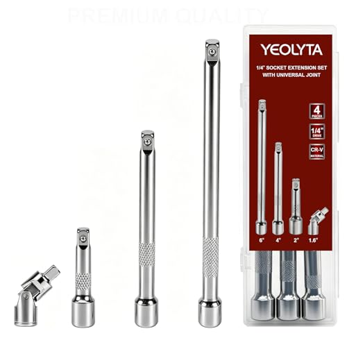 4PCS 1/4 Drive Socket Extension Bar Set Socket Extension Set Include 2 4 6 Extensions and 1/4 Drive Universal Joint Sockets Cr-V Steel Construction Material Sockets Wrench Ratchet Extender