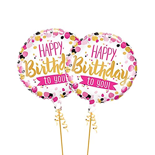 Image of AMFIN (Pack of 2) 17 Inch Happy Birthday Round Foil Balloons /Happy Birthday Balloons for Decoration /Birthday Theme Party Decorations