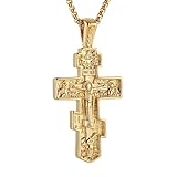 HZMAN Orthodoxes Kreuz Kette für Herren Retro Religiöse Jesus Kreuzig Byzantinisches Kreuz Christlicher Anhänger Schmuck Geschenk