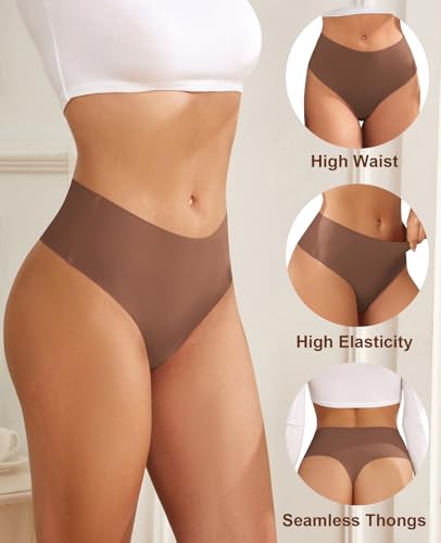 Image of oshkang Thongs for Womens High Waisted Seamless No Show Underwear 6 Pack | Invisible Sexy Breathable Panties,Workout Comfortable Ladies Undies,for Yoga Pants,Legging,No Visible Panty Line,All Day Wear