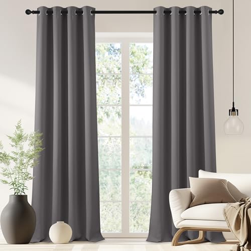 NICETOWN Blackout Doorway Curtain 90 inch Length - Grommet Room Darkening Thermal Insulated Soundproof Window Treatments for Bedroom/Closet (1 Panel, 46 x 90 Inch, Grey)