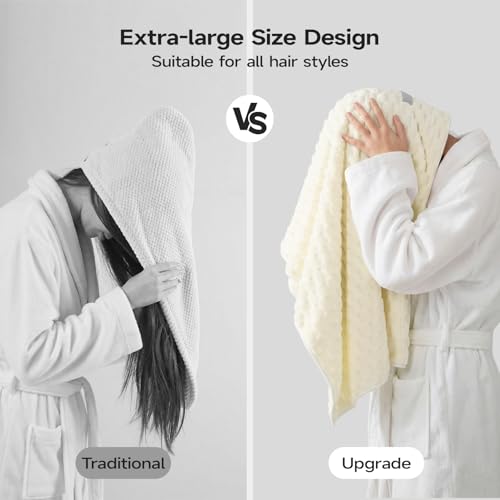 Image of REDKISS 4 Pack Extra Large Hair Towels - Microfiber Oversized Hair Towel Wrap for Women, 23 x 47 inches Hair Towels with Elastic Strap, Super Soft Hair Drying Towels for Long, Thick, Curly Turbans