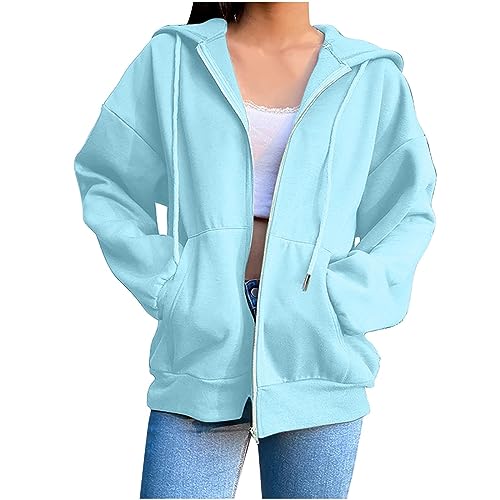 jackets for women uk Ladies Solid Color Zip Up Hoodies Sweatshirt Women Tops Long Sleeves Casual Fashion Loose Hooded Jackets with Pockets Light Blue L jackets for women uk Ladies Solid Color Zip Up Hoodies Sweatshirt Women Tops Long Sleeves Casual Fashion Loose Hooded Jackets with Pockets Light Blue L