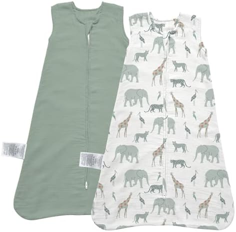 Little Grape Land Baby Sleep Sack 0-3 Months, 100% Cotton Muslin Wearable Blanket (Safari, Large)