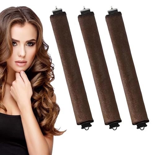 3 Pcs Heatless Curlers HeatlessCurling Rod for All Hair Types Heatless Curling Rods Hair Rollers Sleep In HeatlessCurlers No Heat Curler Roller for Big Waves Soft Velvet Thick Flexi Rods (Brown)