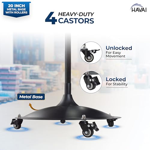 Image of HAVAI 20-Inch Commercial BLDC Pedestal Fan (20-120W) | 2mm Aluminium Blades | Metal Base with 4 Lockable Industrial Wheels | Fingerproof Safety Grill | 4-Speed | 2-Year On-Site Warranty