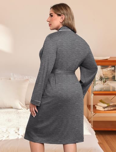 Image of Ekouaer Plus Size Robes for Women Soft Bathrobe V Neck Soft Maternity Robe