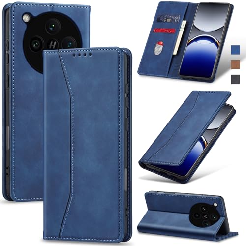 Image of Jasonyu Case for Oppo Find X8 Pro Leather Wallet Flip Cover with Card Holder,Kickstand, Magnetic Closure,TPU Shockproof Phone Case Compatible with Find X8 Pro (Blue)