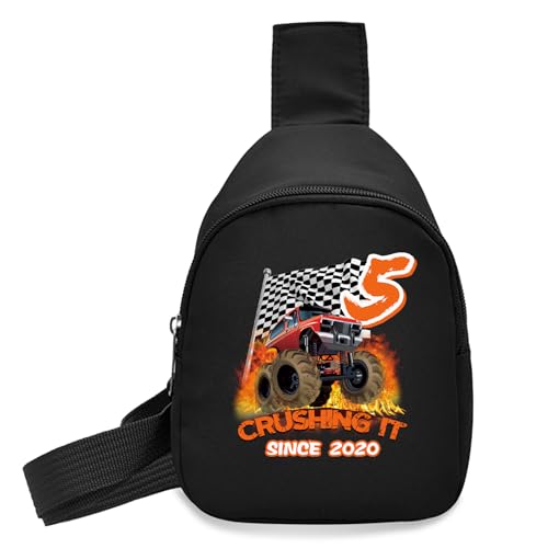 Mini Crossbody Bag, 5th BIrthday Sling Bag with Adjustable Strap, Kids Birthday Graduation Gift for 3-8 Year Old Boys, 5 and Crushing It Since 2020 Kids Fanny Packs for Travel Outdoor Sports