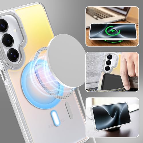 Image of Magnetic Case for Samsung Galaxy S26 Plus [Compatible with Magsafe] [Cute Fashion Fluorescent Design] [1 Screen Protector] Slim Translucent Matte Case for Galaxy S26 Plus 6.7 inch, White