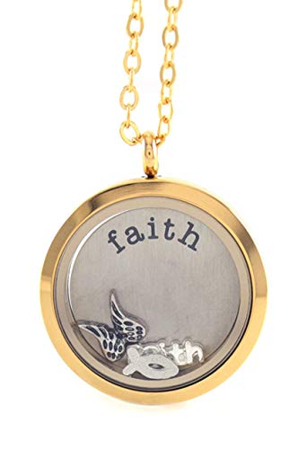Bg247 Stainless Steel 30Mm Glass Floating Memory Living Locket Circle Necklace (Gold Circle, No Stone) #TOP5