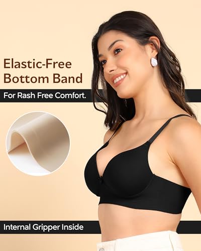 Image of Tweens Invisi-Fit Cotton Bonded Seamless Maximiser Bra | 3 /4th Coverage | Push-Up Level 1 | Elastic-Free Comfort | Wire-Free | Side Wings with Gripper | Adjustable Straps | Pack of 1 |