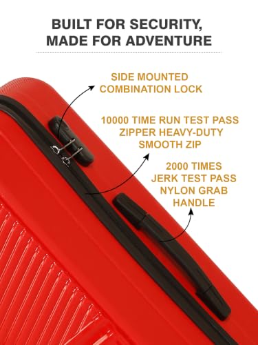 Image of Teakwood Set of 3 8 Wheels Trolley Bag, Hard Cabin with Zipper Closure, Adjustable Push Button & Cross Side Strap, Number Lock System 360 Degree (Set of 3, Red)